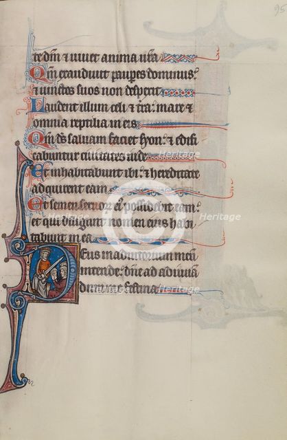 Initial D: Rechab and Baanah Bringing Ishbosheth's Head to David; Bute Psalter, about 1285. Creator: Bute Master.