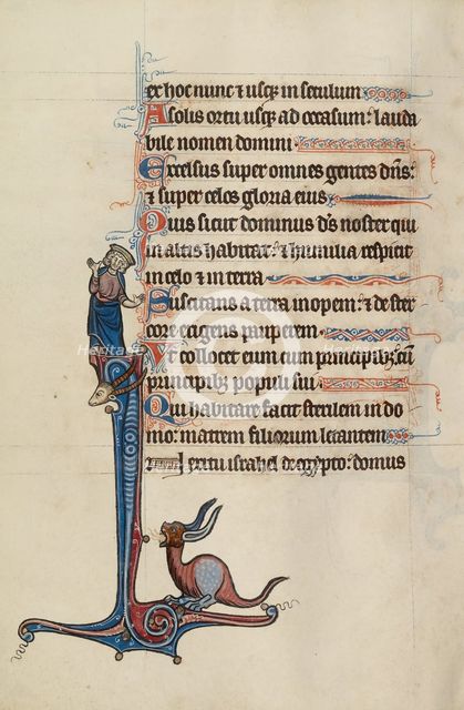 Initial D: Rechab and Baanah Bringing Ishbosheth's Head to David; Bute Psalter, about 1285. Creator: Bute Master.
