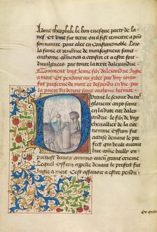 Initial D: Saint Anthony Raising a Dead Man, about 1465-1470. Creators: Master of the Brussels Romuléon, Workshop of the Master of the Brussels Romuléon