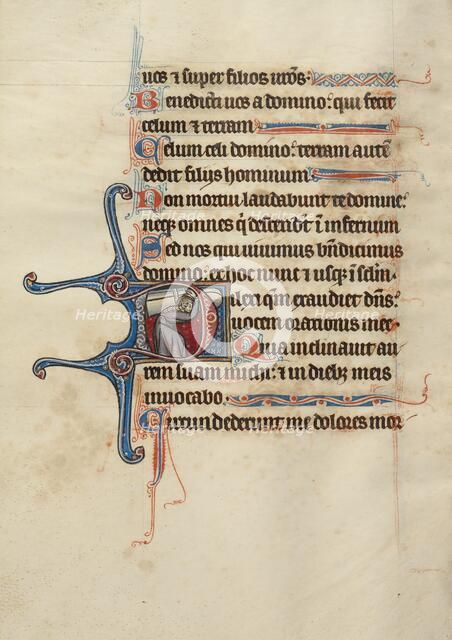 Initial D: Samson Carrying the Gates; Bute Psalter, text and illumination about 1285. Creator: Bute Master.
