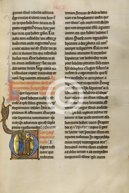 Initial D: Solomon Giving a Sword to a Young Man; Marquette Bible, about 1270. Creator: Unknown.