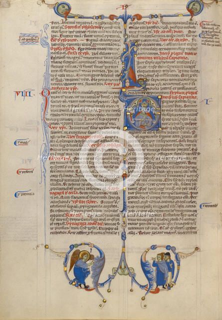 Initial D: Solomon with the Scales of Justice; Abbey Bible, about 1250-1262. Creator: Unknown.