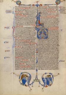 Initial D: Solomon with the Scales of Justice; Abbey Bible, about 1250-1262. Creator: Unknown