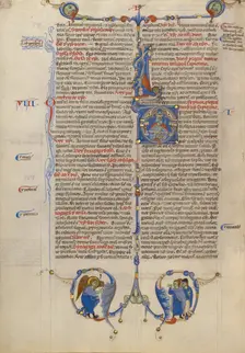 Initial D: Solomon with the Scales of Justice; Abbey Bible, about 1250-1262. Creator: Unknown