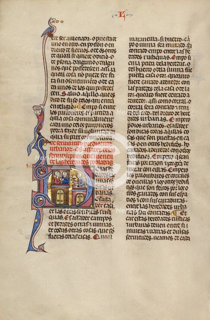 Initial D: Two Men on their Balcony Speaking to their Neighbour; Vidal Mayor, about 1290-1310. Creator: Unknown.