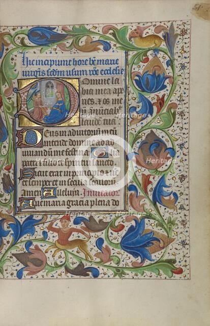 Initial D: The Annunciation; Book of Hours, about 1450-1455. Creator: Master of the Lee Hours.