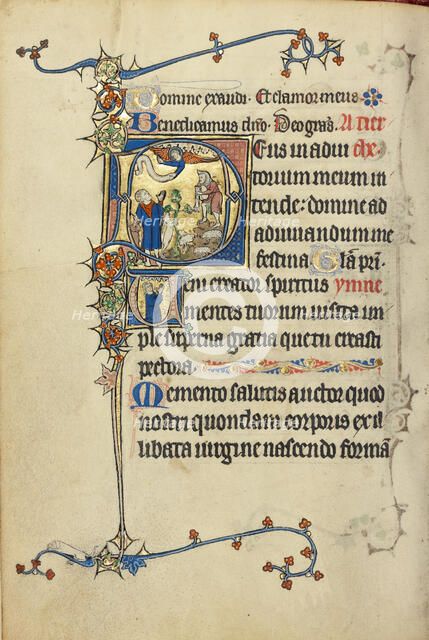 Initial D: The Annunciation to the Shepherds; Initial V: A Man in Prayer; Ruskin Hours, about 1300. Creator: Unknown.