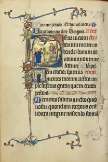 Initial D: The Annunciation to the Shepherds; Initial V: A Man in Prayer; Ruskin Hours, about 1300. Creator: Unknown