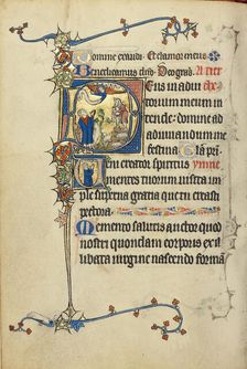 Initial D: The Annunciation to the Shepherds; Initial V: A Man in Prayer; Ruskin Hours, about 1300. Creator: Unknown