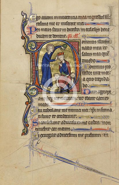 Initial D: The Annointing of David; Wenceslaus Psalter, about 1250-1260. Creator: Unknown.
