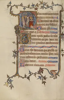 Initial D: The Crucifixion; Bute Psalter, text and illumination about 1330. Creator: Atelier of the Passion Master