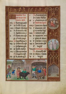 Initial D: The Fool, with a Dog Face and Wearing Winged Headgear, Menacing Christ..., about 1285. Creator: Bute Master