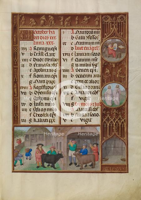 Initial D: The Fool, with a Dog Face and Wearing Winged Headgear, Menacing Christ..., about 1285. Creator: Bute Master.