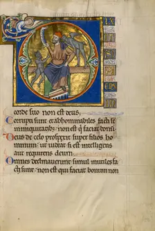 Initial D: The Fool with Two Demons; Psalter, after 1205. Creator: Master of Ingeborg Psalter