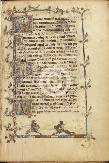 Initial D: The Mocking of Christ: Initial D: The Flagellation: Initial D: The Way..., about 1300. Creator: Unknown.