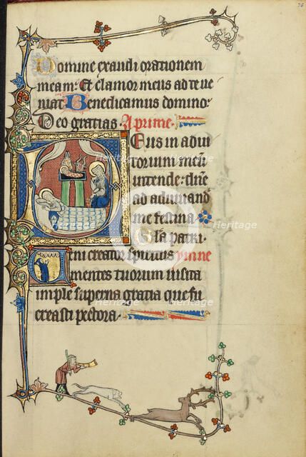 Initial D: The Nativity; Initial V: A Monk in Prayer; Ruskin Hours, about 1300. Creator: Unknown.