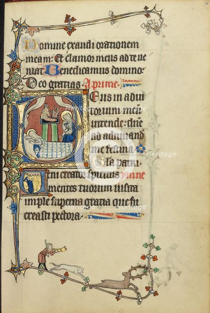 Initial D: The Nativity; Initial V: A Monk in Prayer; Ruskin Hours, about 1300. Creator: Unknown.