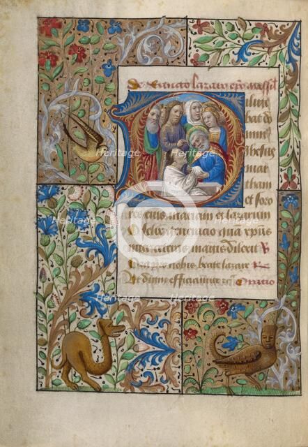 Initial D: The Raising of Lazarus; Book of Hours, about 1480-1490. Creator: Georges Trubert.