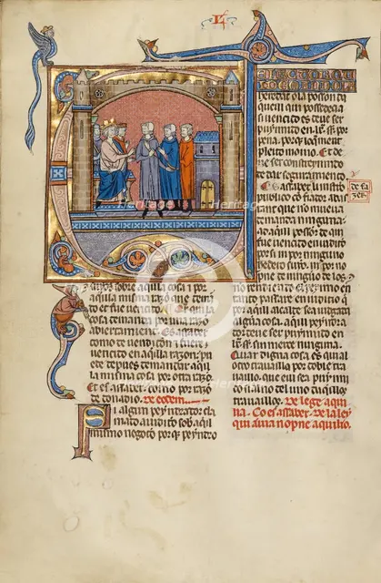 Initial D: Three Men before a Judge; Vidal Mayor, about 1290-1310. Creators: Unknown, Michael Lupi de Çandiu.