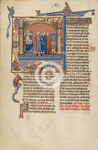 Initial D: Three Men before a Judge; Vidal Mayor, about 1290-1310. Creators: Unknown, Michael Lupi de Çandiu.
