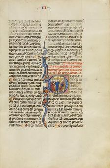 Initial D: Three Men Disputing before a Judge; Vidal Mayor, about 1290-1310. Creator: Unknown