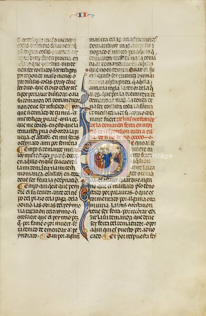 Initial D: Three Men Disputing before a Judge; Vidal Mayor, about 1290-1310. Creator: Unknown.