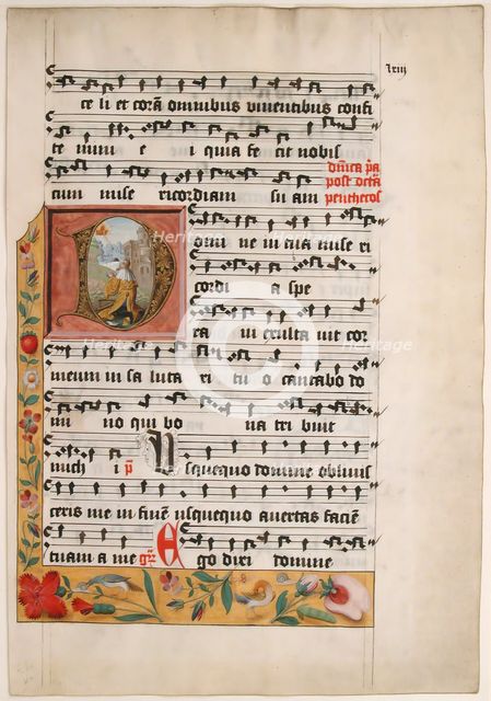 Initial D with King David, from a Cistercian Gradual, ca. 1524. Creator: Unknown.