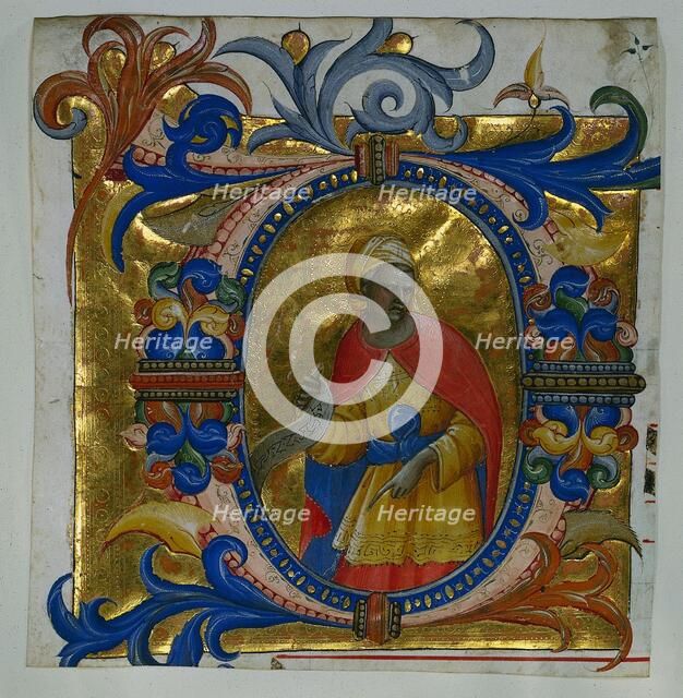 Initial D[eus in loco] with a Prophet Excised from a Gradual, 1409-10. Creator: Lorenzo Monaco (Italian, c. 1370-1425).