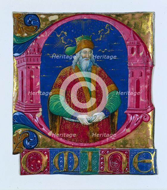 Initial D[omine] from a Choral Book: King Solomon, c. 1470-1480. Creator: Guglielmo Giraldi del Magri [or del Magro] (Italian), attributed to.