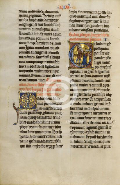 Initial E: Mattathias Killing Jews; Marquette Bible, about 1270. Creator: Unknown.