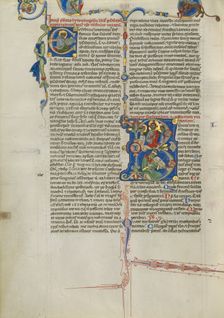Initial E: Monk Reading: Initial B: Christ with David Playing the Harp; Abbey Bible, about 1250-62. Creator: Unknown