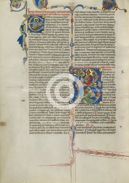 Initial E: Monk Reading: Initial B: Christ with David Playing the Harp; Abbey Bible, about 1250-62. Creator: Unknown.