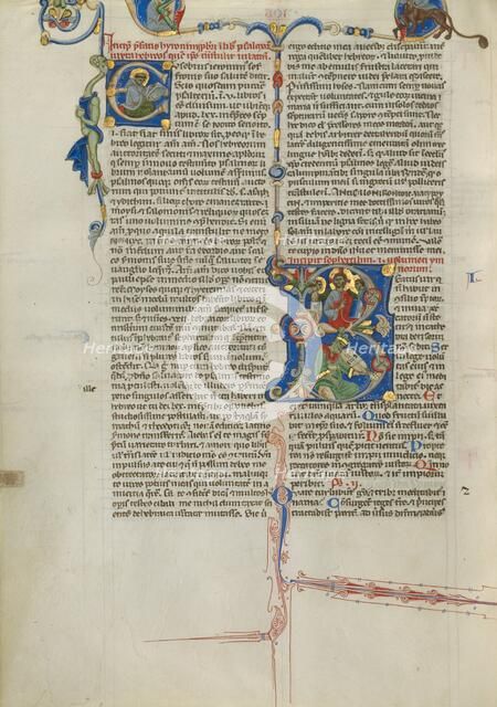 Initial E: Monk Reading: Initial B: Christ with David Playing the Harp; Abbey Bible, about 1250-62. Creator: Unknown.