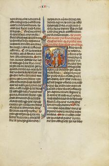 Initial E: A Family's Son Led by Soldiers before a King; Vidal Mayor, about 1290-1310. Creator: Unknown