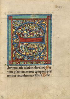 Initial E: A Female Figure; Psalter, about 1240-1250. Creator: Unknown