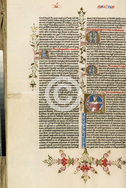 Initial E: A King with a Scepter; Bible, about 1450. Creator: Circle of Stefan Lochner.