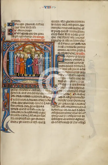 Initial E: A King and Five Men; Vidal Mayor, about 1290-1310. Creator: Unknown.