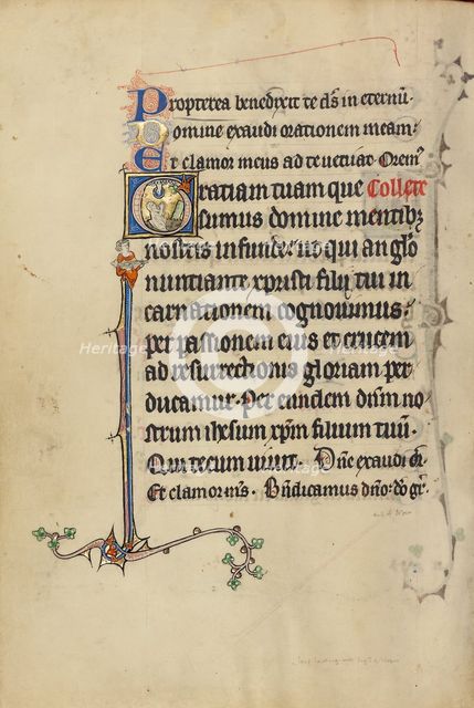 Initial E: A Monk Crushed by a Fallen Tower; Bute Psalter, text and illumination about 1285. Creator: Bute Master.