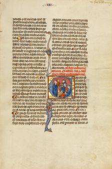 Initial E: A Man Receiving a Purse from a Jew in Exchange for a Goblet; Vidal Mayor, about 1290-1310 Creator: Unknown