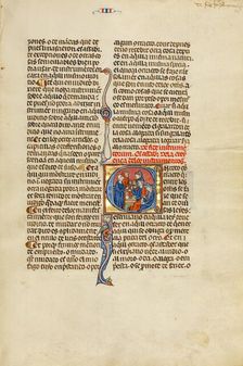 Initial E: A Man Receiving a Purse from a Jew in Exchange for a Goblet; Vidal Mayor, about 1290-1310 Creator: Unknown