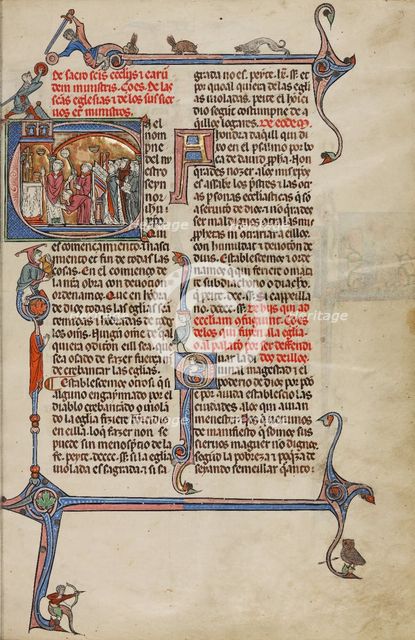 Initial E: A Priest Celebrating Mass; Vidal Mayor, about 1290-1310. Creators: Unknown, Michael Lupi de Çandiu.