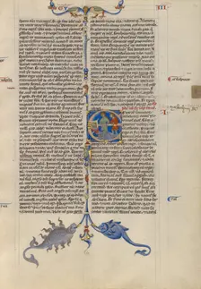 Initial E: Abishag before David on His Deathbed; Abbey Bible, about 1250-1262. Creator: Unknown