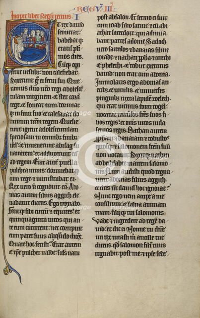 Initial E: Abishag before David on his Deathbed; Marquette Bible, about 1270. Creator: Unknown.