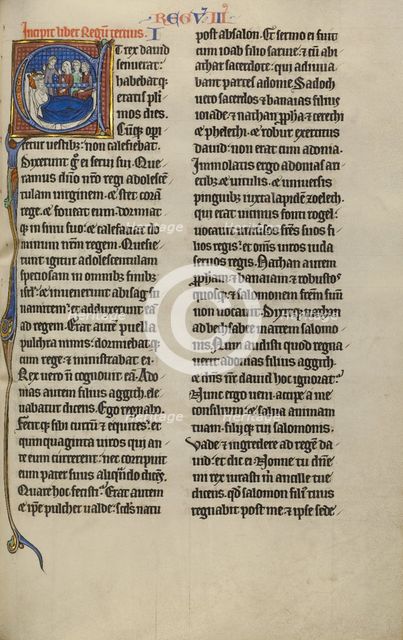 Initial E: Abishag before David on his Deathbed; Marquette Bible, about 1270. Creator: Unknown.