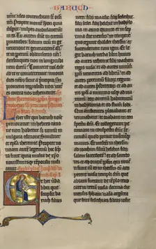 Initial E: Baruch; Marquette Bible, about 1270. Creator: Unknown