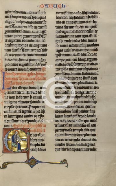 Initial E: Baruch; Marquette Bible, about 1270. Creator: Unknown.