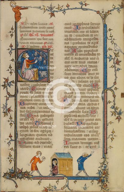 Initial E: David Playing the Bells; Breviary, about 1320-1325. Creator: Unknown.