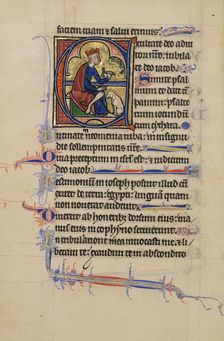 Initial E: David Playing the Bells; Wenceslaus Psalter, about 1250-1260. Creator: Unknown