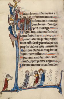Initial E: David Playing the Harp; Bute Psalter, text and illumination about 1285. Creator: Bute Master