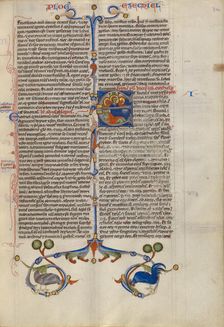 Initial E: Ezekiel Dreaming of the Four Evangelist Symbols; Abbey Bible, about 1250-1262. Creator: Unknown